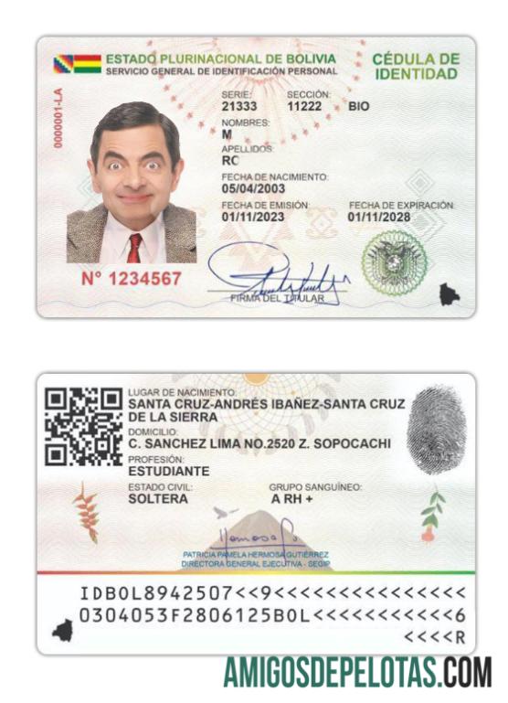 Bolivia ID Card 2023 Present amostra
